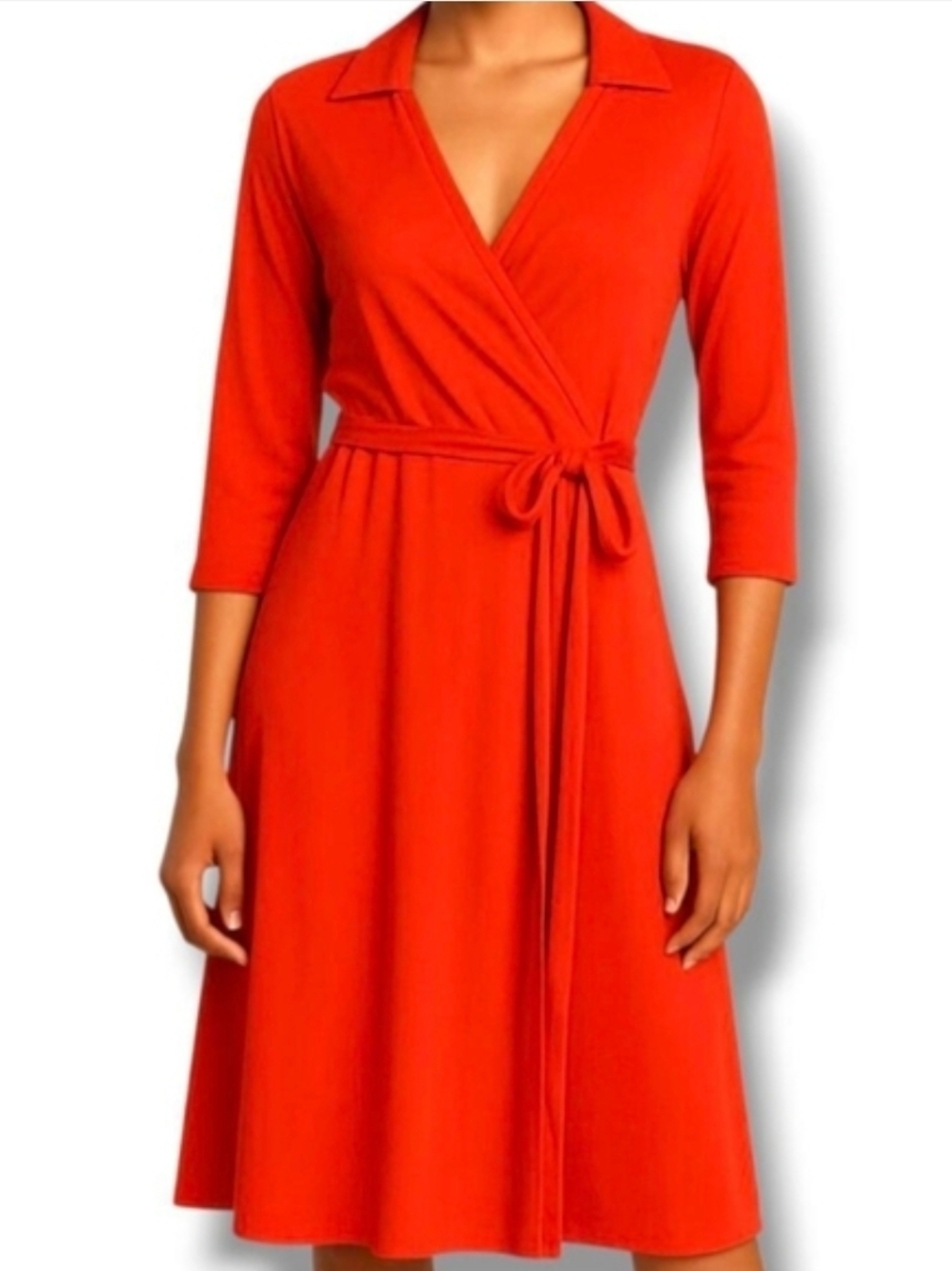 Fresh Produce Jersey Knit Faux Wrap Dress With Collar Womens Large Red